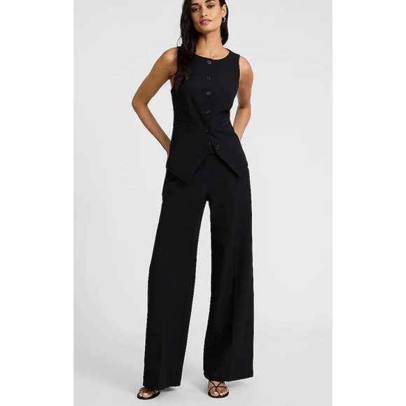 Express Editor Midrise Relaxed Trousers Wide Leg Dress Pants Palazzo Pants Black - Picture 2 of 10